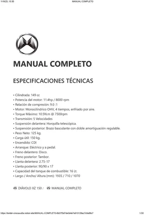 Catálogo Mavila en Huacho | Manual Diávolo XZ 150  | 2025-01-06T00:00:00.000Z - 2025-06-30T00:00:00.000Z