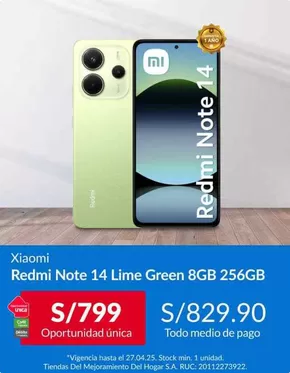 Catálogo Sodimac en Lima | Redmi Note 14 lime green  | 2025-04-22T00:00:00.000Z - 2025-04-27T00:00:00.000Z