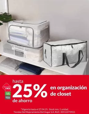Catálogo Sodimac en Lima | hasta 25% en organizacion de closet | 2025-04-22T00:00:00.000Z - 2025-04-27T00:00:00.000Z