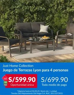 Catálogo Sodimac | Juego de terrazas lyon para 4 personas  | 2025-04-29T00:00:00.000Z - 2025-05-04T00:00:00.000Z
