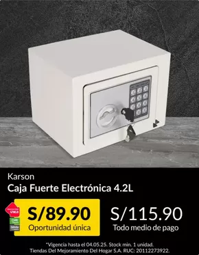 Catálogo Sodimac | Caja Fuerte electronica 4.2L | 2025-04-29T00:00:00.000Z - 2025-05-04T00:00:00.000Z