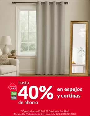 Catálogo Sodimac en Lima | hasta 40% es espejos y cortinas  | 2025-05-21T00:00:00.000Z - 2025-05-25T00:00:00.000Z