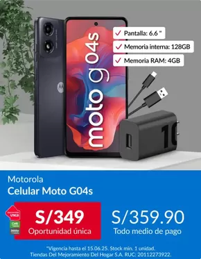 Catálogo Sodimac en Callao | Celular moto | 2025-06-10T00:00:00.000Z - 2025-06-15T00:00:00.000Z