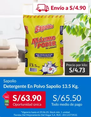 Catálogo Sodimac en Lima | Detergente en polvo sapolio | 2025-06-24T00:00:00.000Z - 2025-06-29T00:00:00.000Z