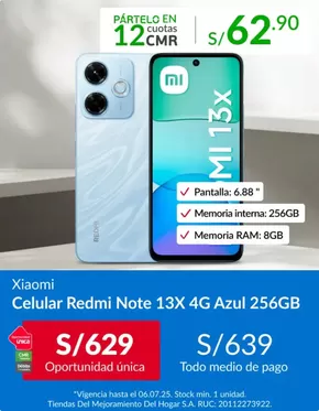 Catálogo Sodimac en Lima | Celular redmi note  | 2025-07-02T00:00:00.000Z - 2025-07-06T00:00:00.000Z